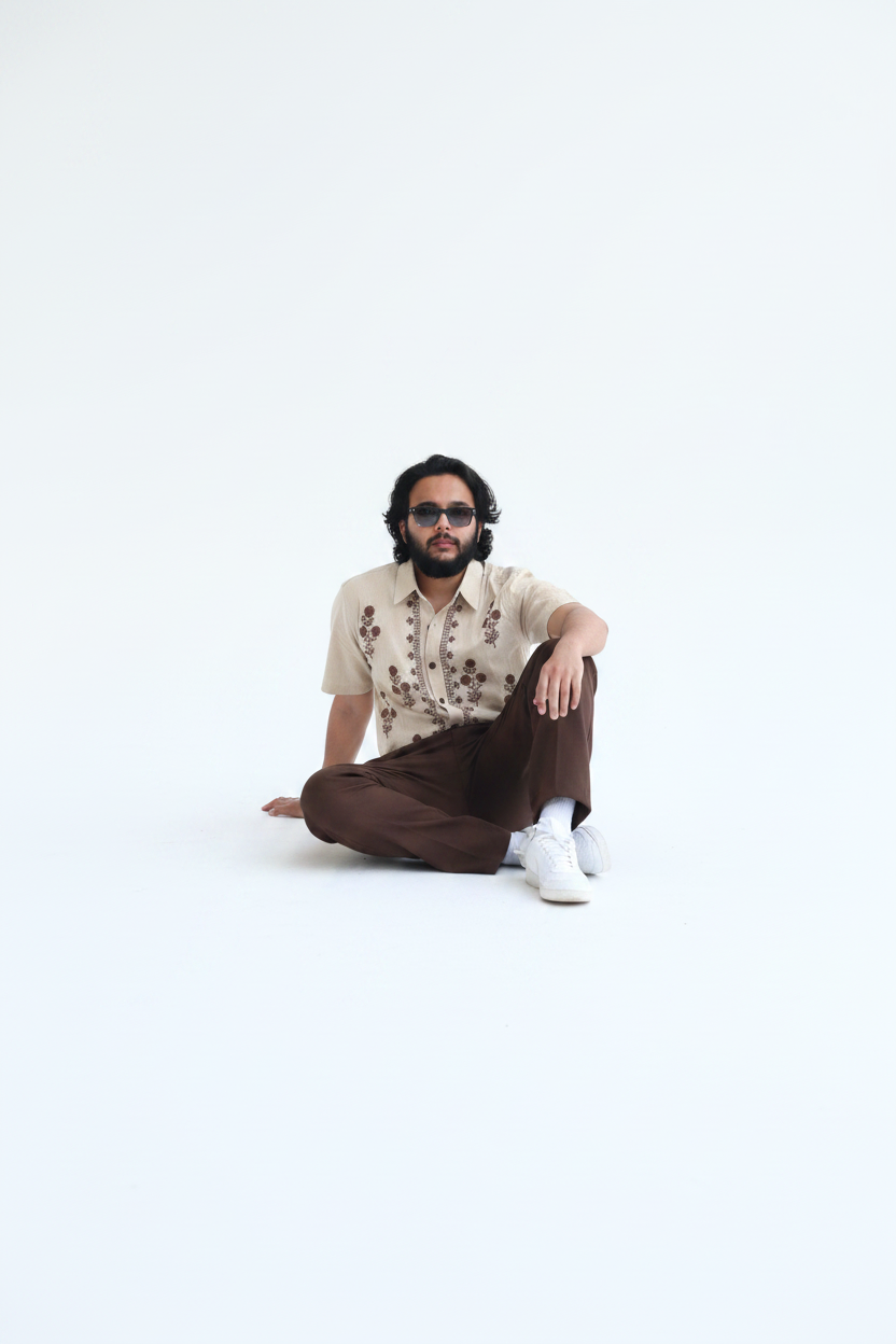 Beige Shirt White Studio Shot
