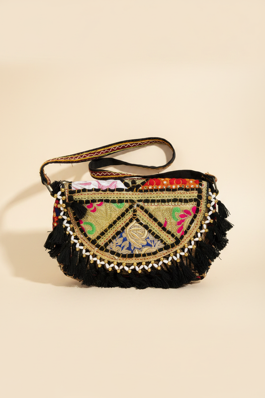 Black Fringe Crescent Bag – Studio