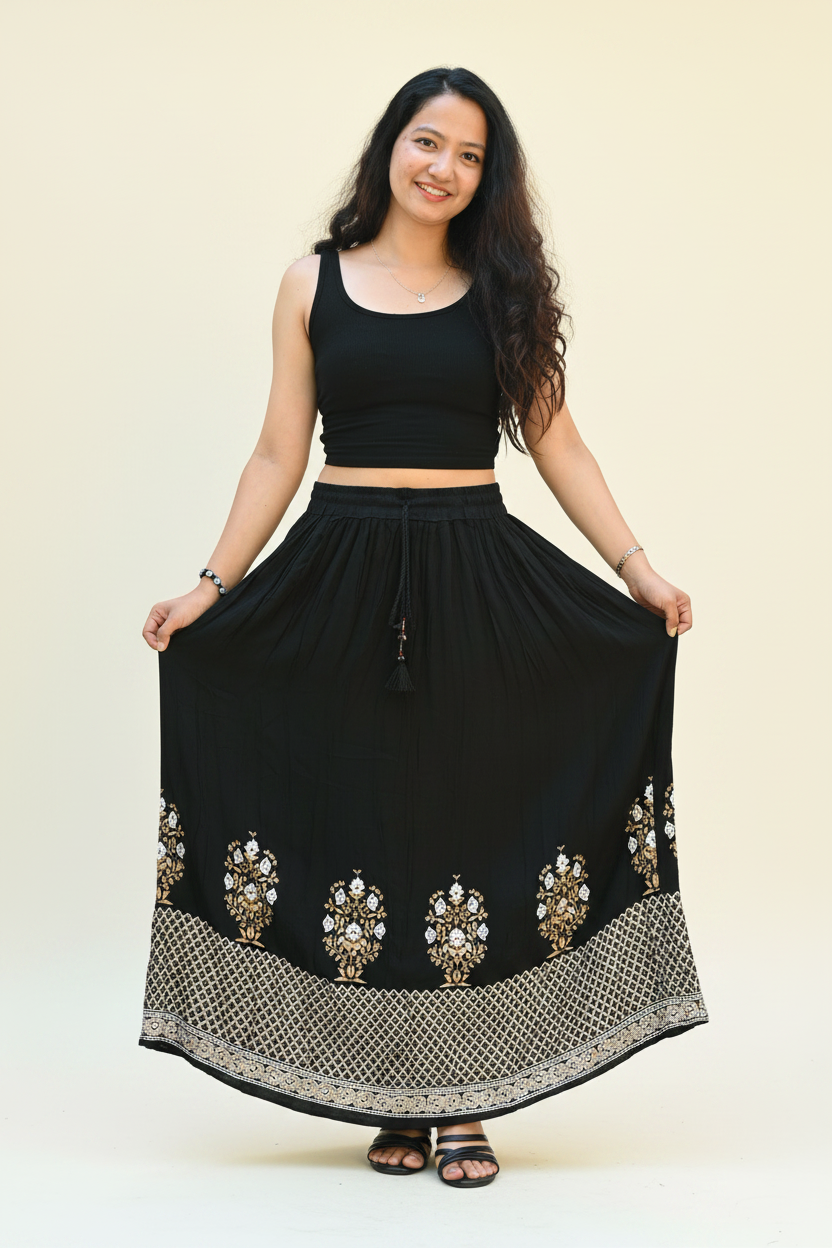 Black Rayon Maxi Skirt – Front View Redo