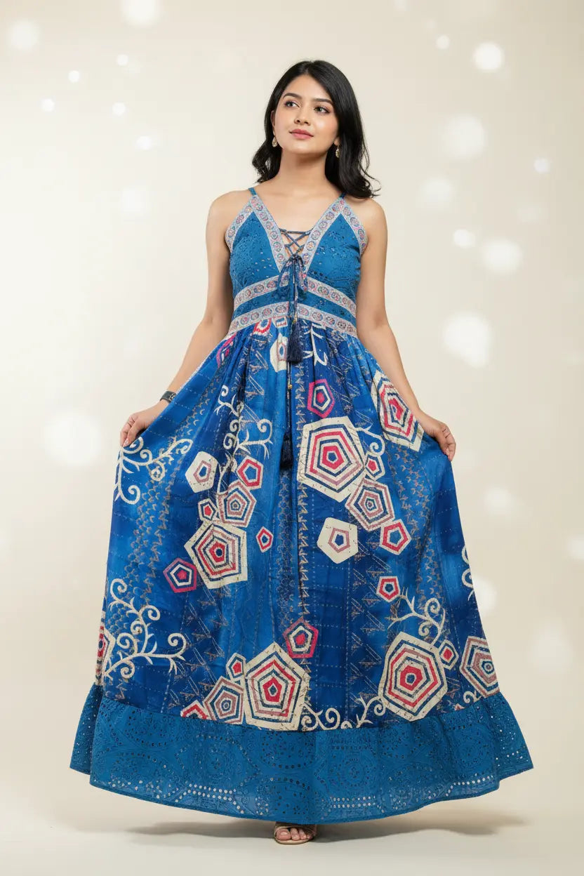 Blue Bohemian Maxi Dress – Model Lifestyle Shot