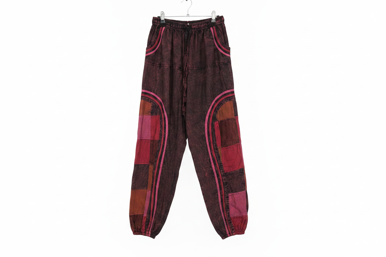 Brown Magenta Patchwork Harem Pants - White Background