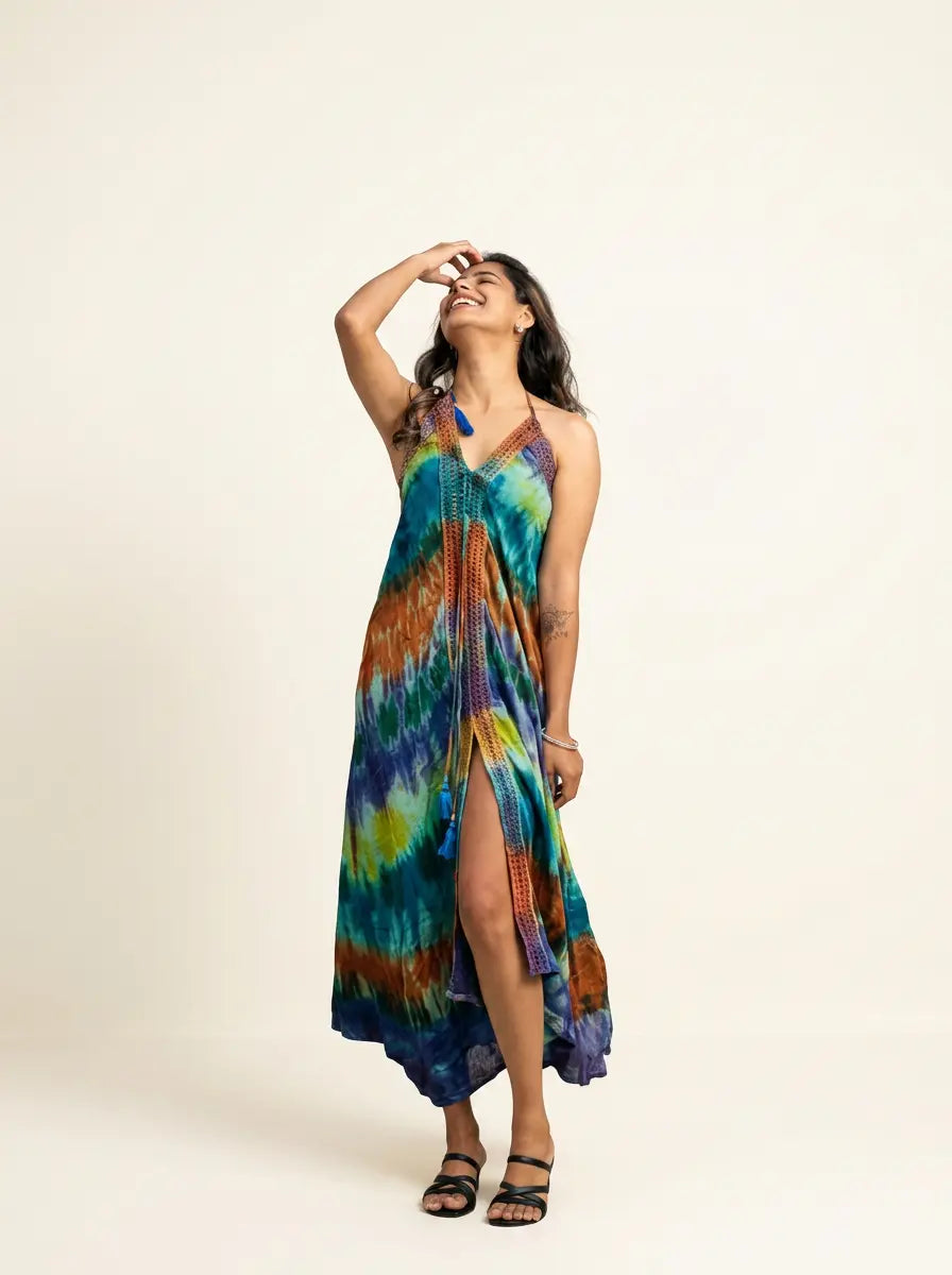 Cotton Jute Halter Maxi Dress Himalore