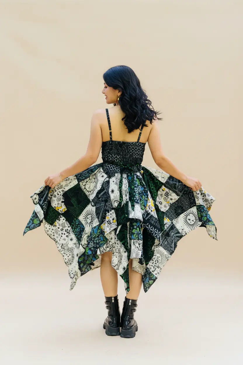 Celestial Patchwork Cotton Dress – Back View