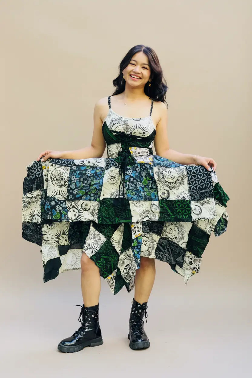 Celestial Patchwork Cotton Dress – Professional E-commerce Photo