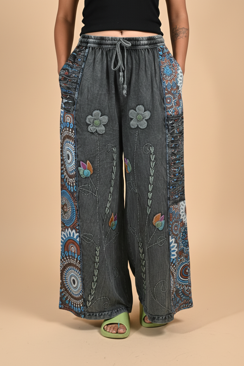 Charcoal Grey Boho Pants Close-Up