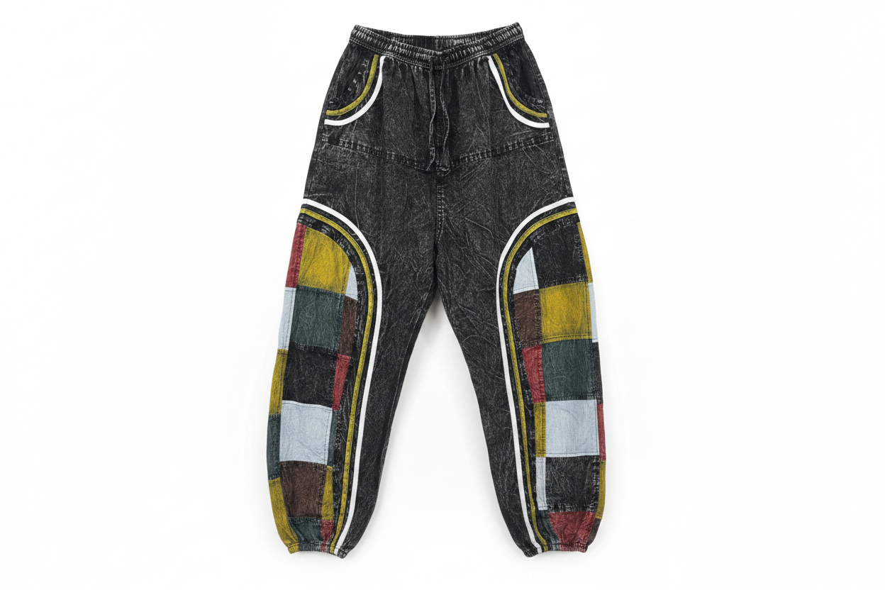 Charcoal Multicolor Patchwork Harem Pants - White Background