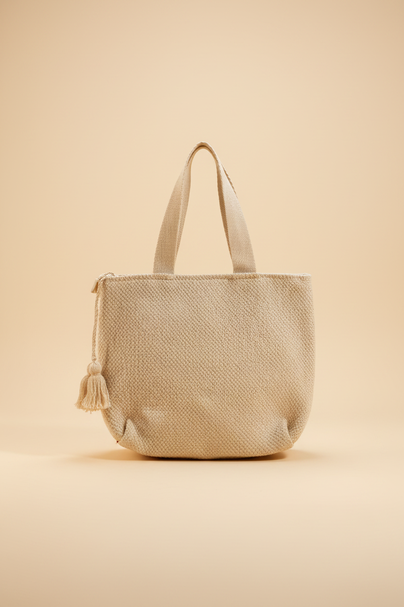 Handwoven Natural Tote – Clean Studio Background