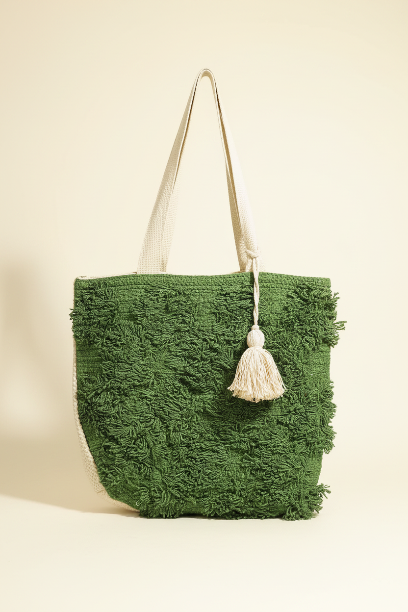Handwoven Textured Tote – Green, Studio Shot