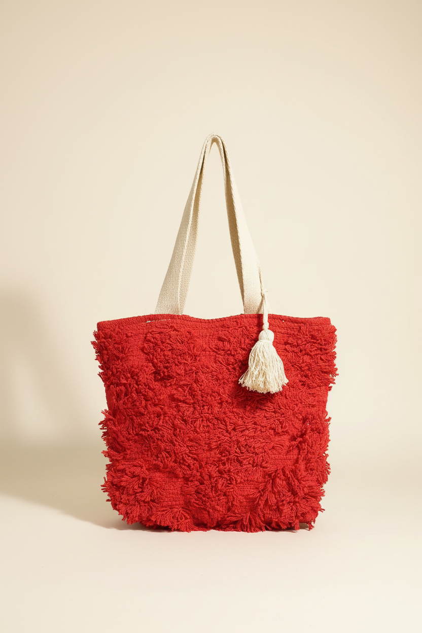 Handwoven Textured Tote – Red, Studio Shot