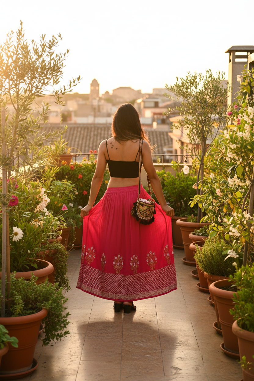 Hot Pink Boho Maxi Skirt – Back Lifestyle Edit