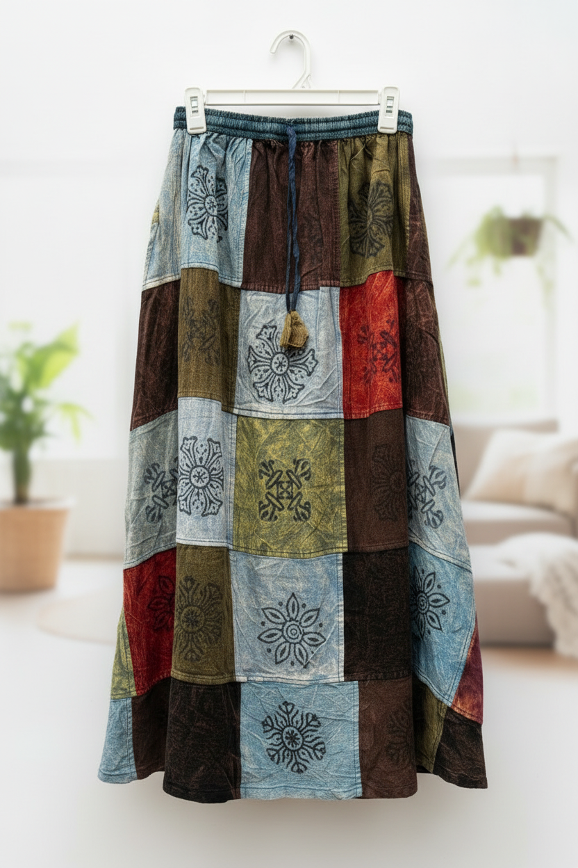 Lifestyle Shot - Blue Patchwork Skirt