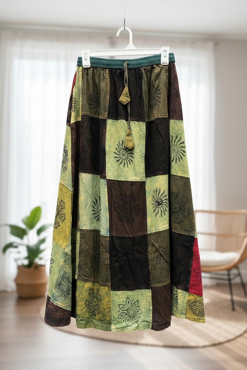 Lifestyle Shot - Green Patchwork Skirt