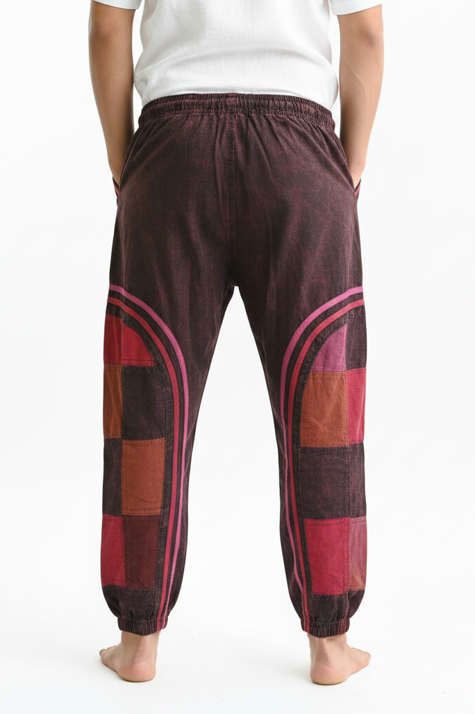 Men's Patchwork Harem Pants - Back Half View