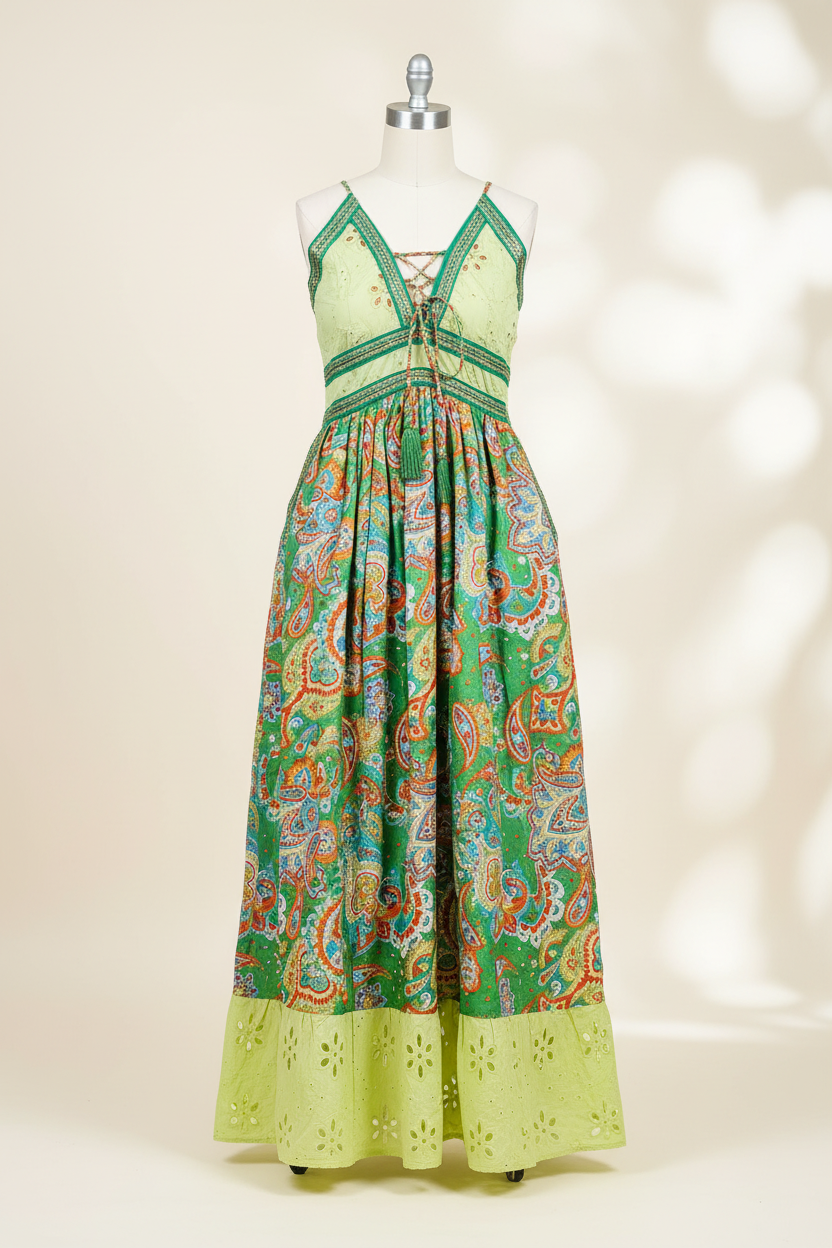 Mint Green Paisley Maxi Dress – Mannequin Studio Shot
