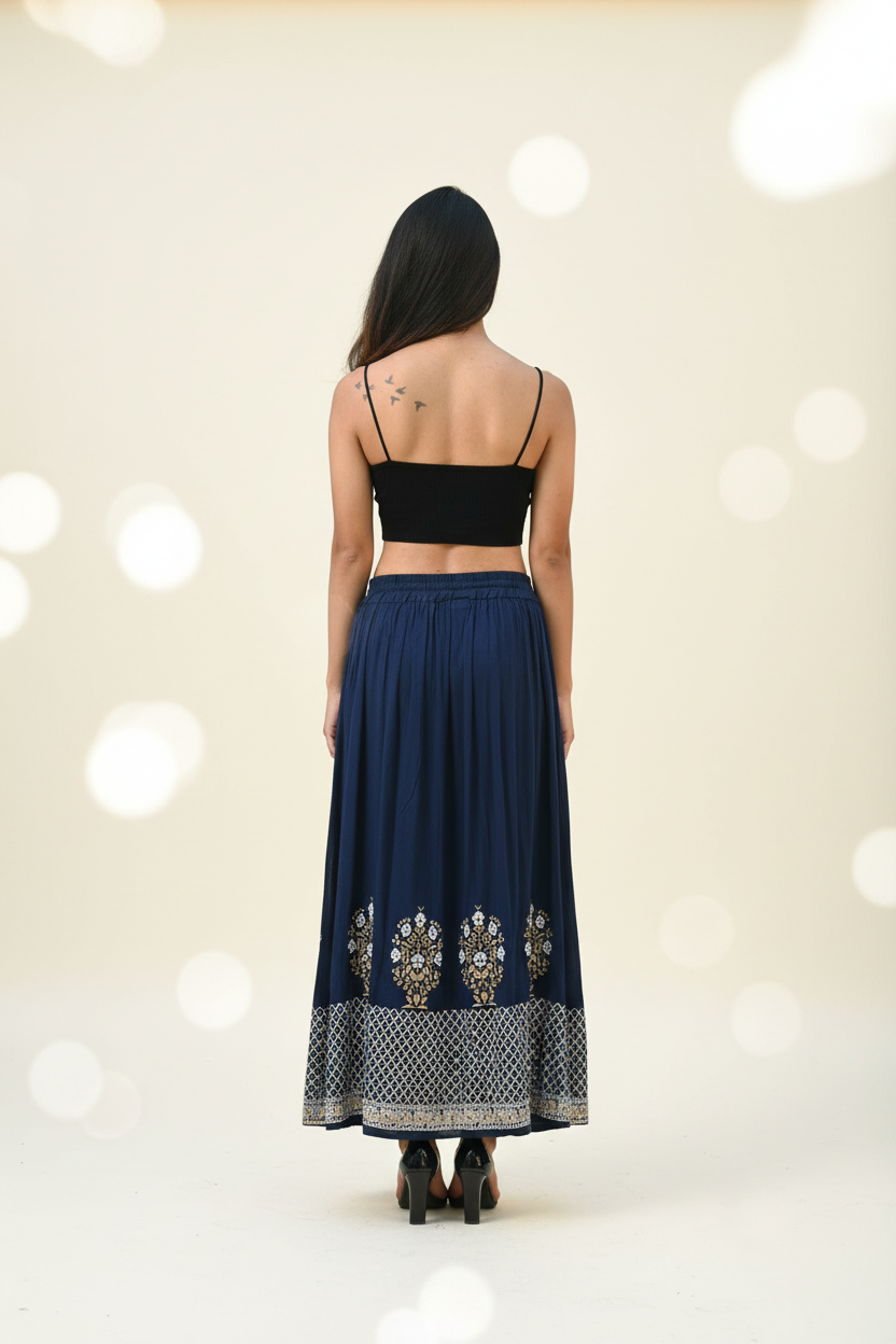 Navy Rayon Maxi Skirt – Back View Redo