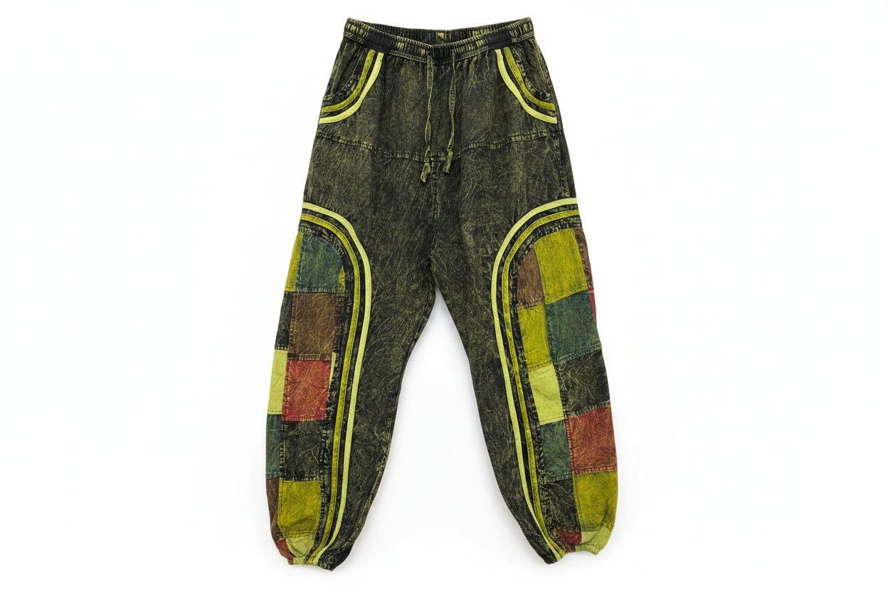 Olive Patchwork Pants - White Background