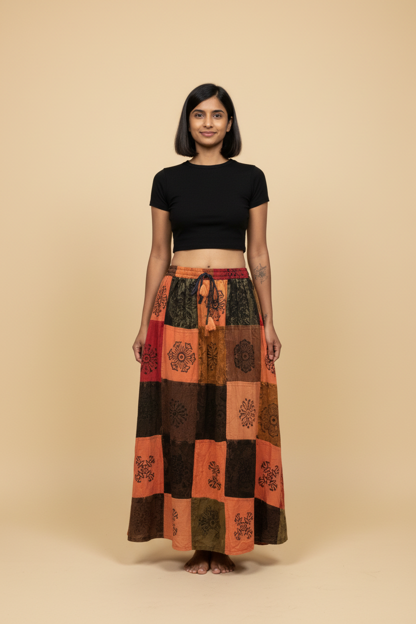 Patchwork Skirt - Black Top Model Shot