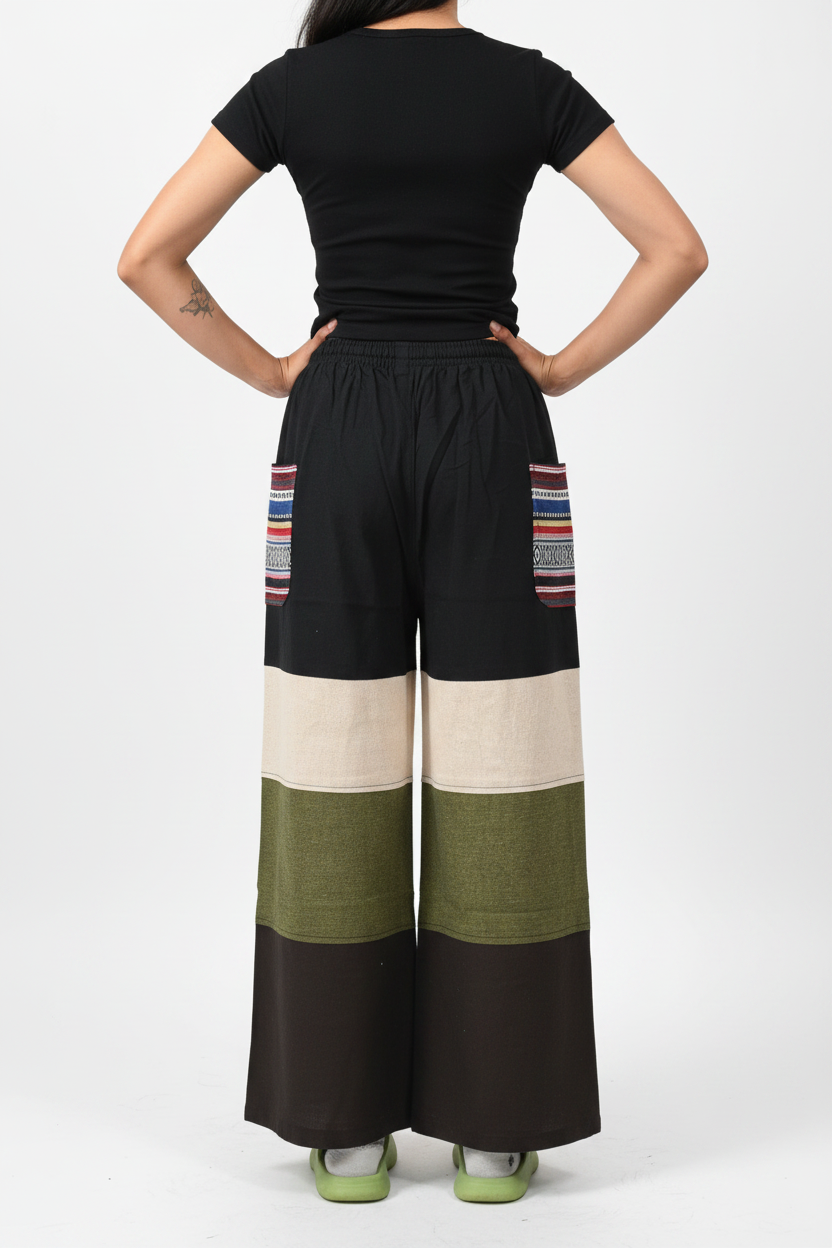 Patchwork Wide-Leg Pants – Back View White Studio