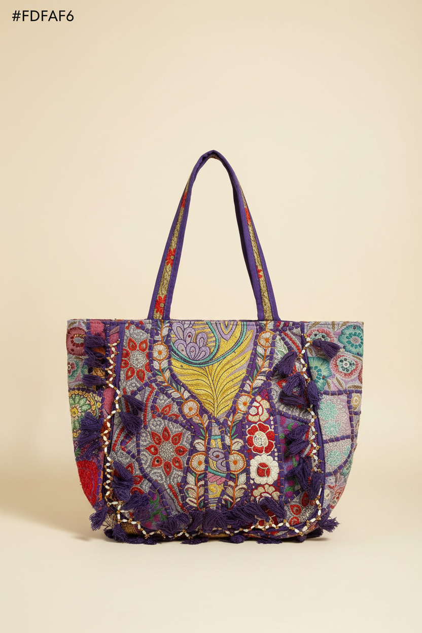 Purple Patchwork Tote – Studio Front