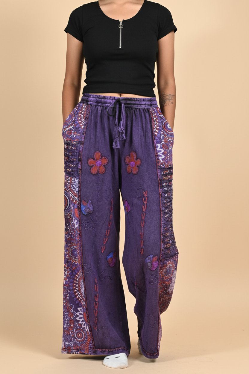 Purple Wide-Leg Boho Pants