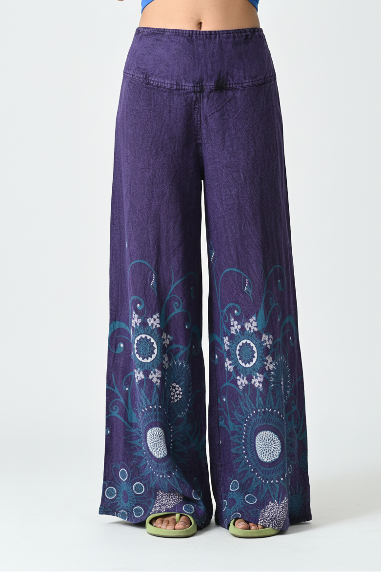 Sunflower Mandala Wide-Leg Pants - Purple Professional Shot