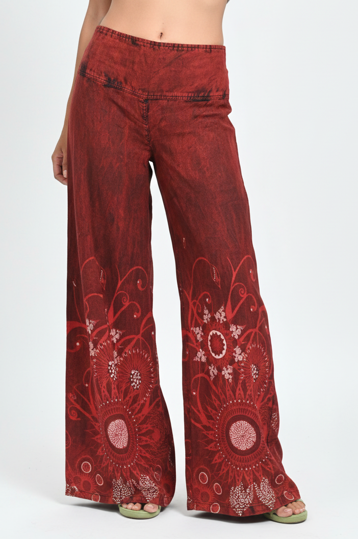 Sunflower Mandala Wide-Leg Pants - Red Professional Shot