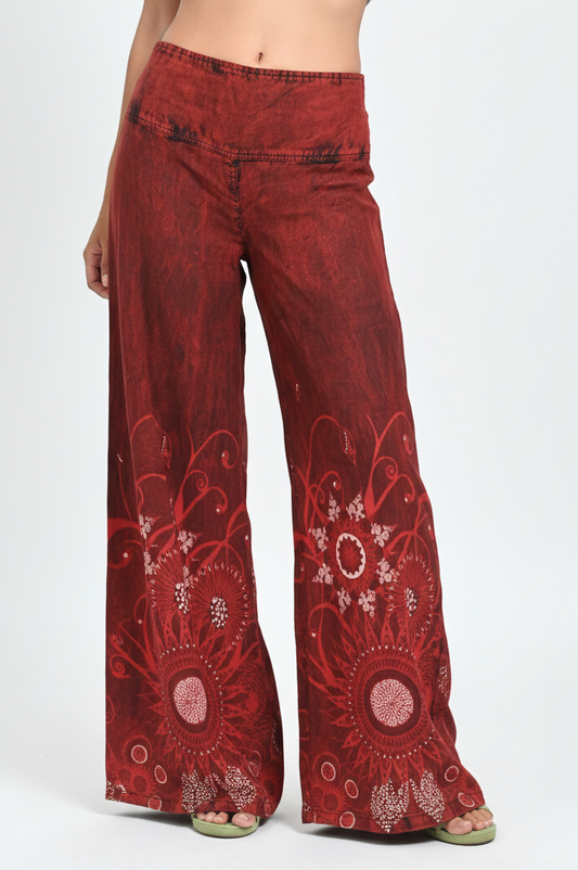 Sunflower Mandala Wide-Leg Pants - Red Professional Shot