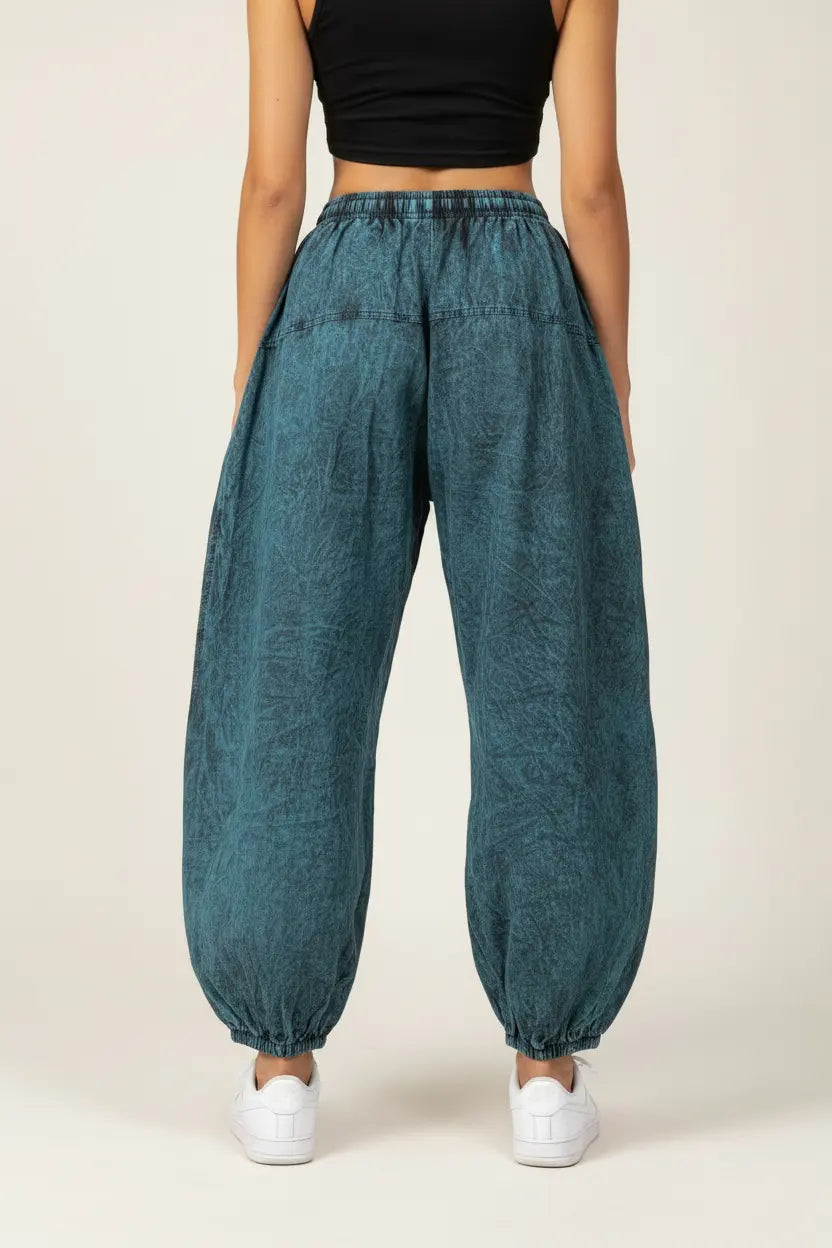 Teal Blue Harem Pants - Back View with Nike Sneakers