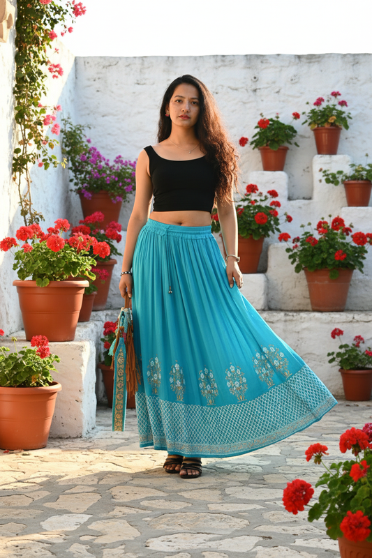 Turquoise Boho Maxi Skirt – Lifestyle Edit